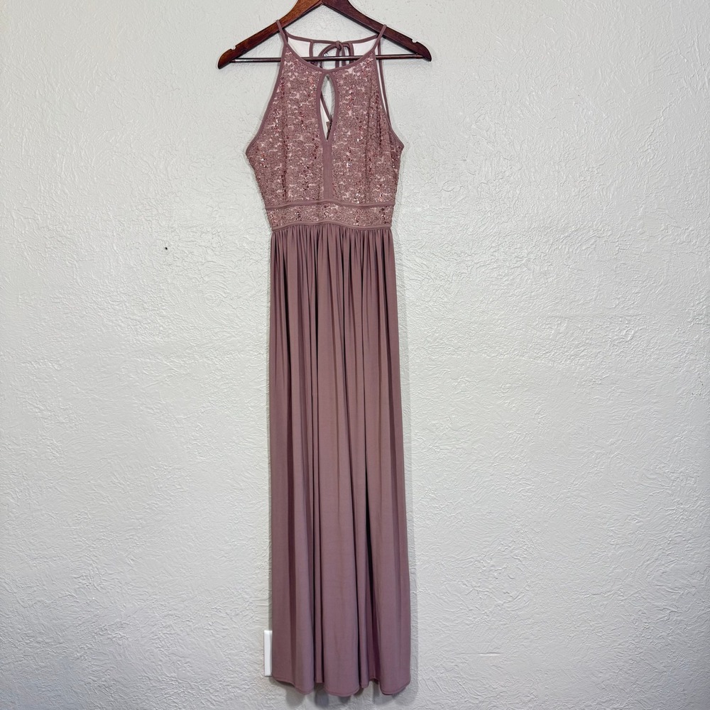 NW Nightway Maxi Dress 6 Sequin Lace‎ Tan Beige Fairy Formal Prom Homecoming Y2K